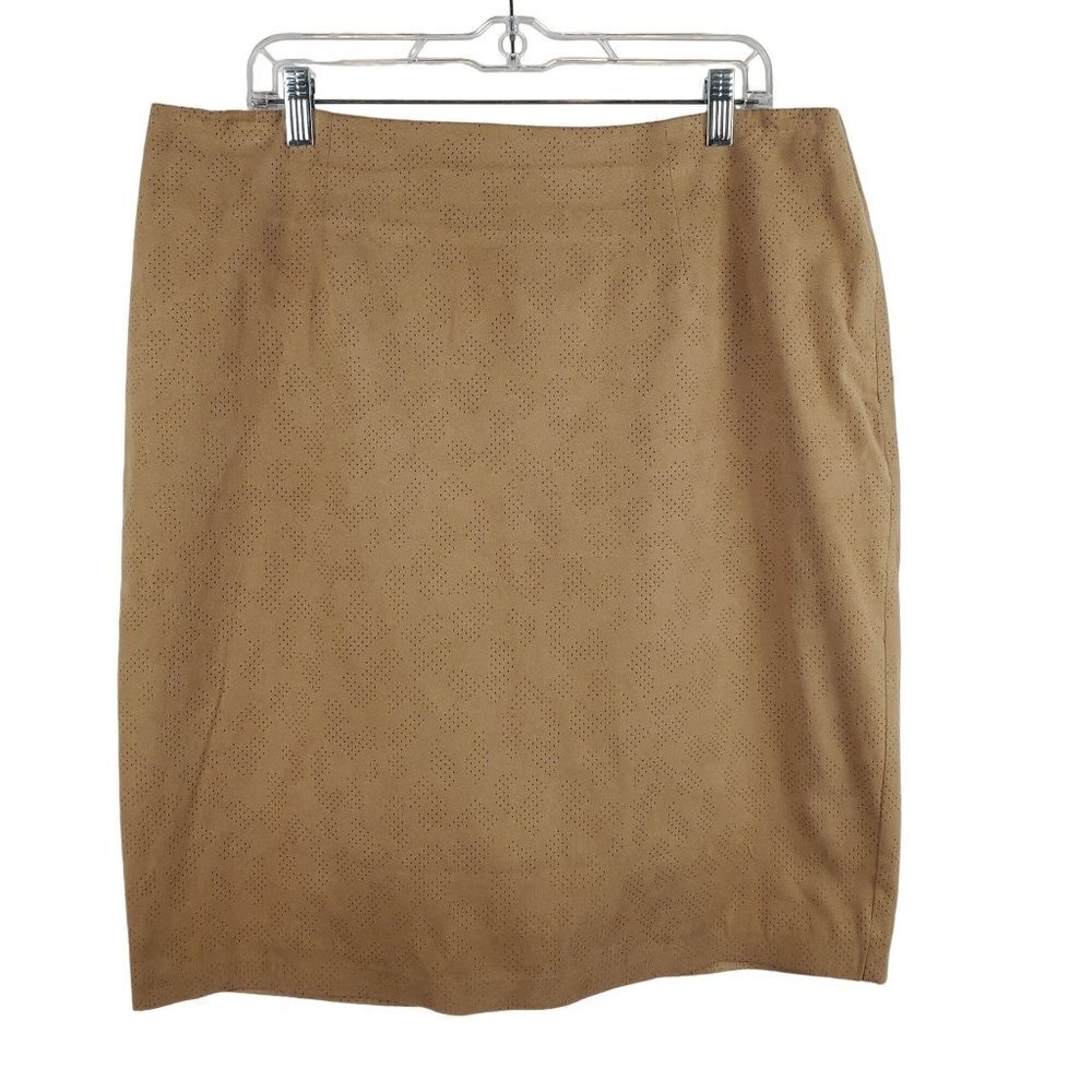 Chico's Pencil Skirt 3 US 16 Perforated cheetah‎ Micro Suede Back Slit Side Zip